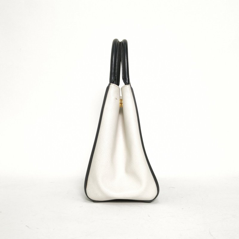 PRADA Galleria殺手包小號黑白牛皮金扣肩背包-1