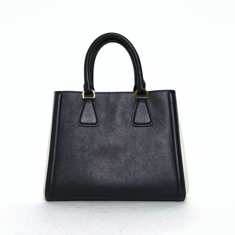 PRADA Galleria殺手包小號黑白牛皮金扣肩背包-2