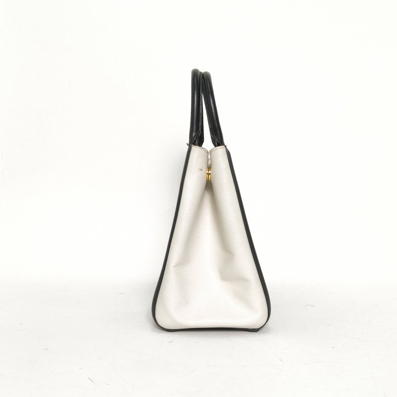 PRADA Galleria殺手包小號黑白牛皮金扣肩背包-3