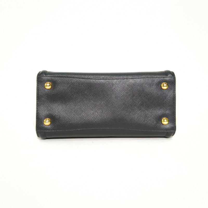 PRADA Galleria殺手包小號黑白牛皮金扣肩背包-4