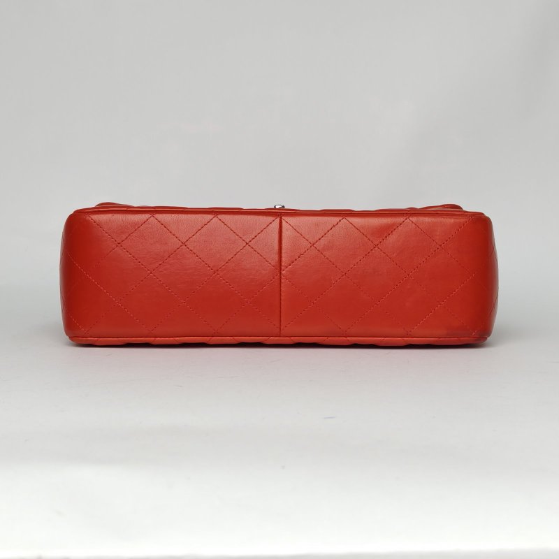 CHANEL CF口蓋包JUMBO30紅色羊皮15開銀扣肩背包-4