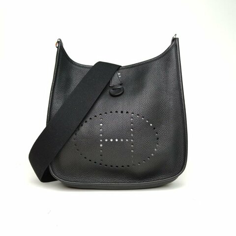 HERMES Evelyne小號2989黑色TC皮框N銀扣肩背包