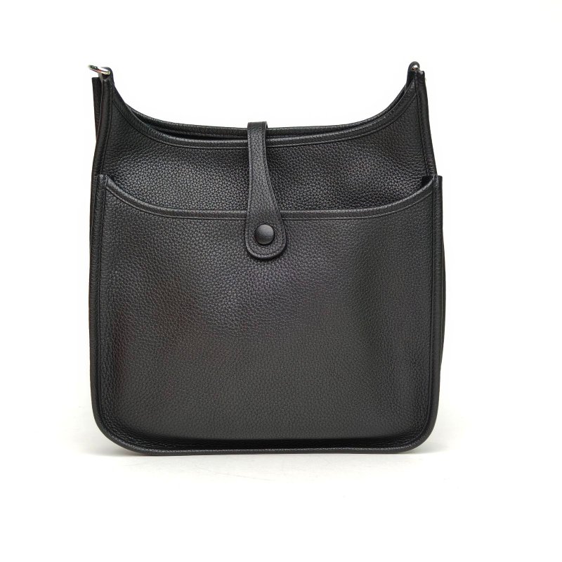 HERMES Evelyne小號2989黑色TC皮框N銀扣肩背包-2