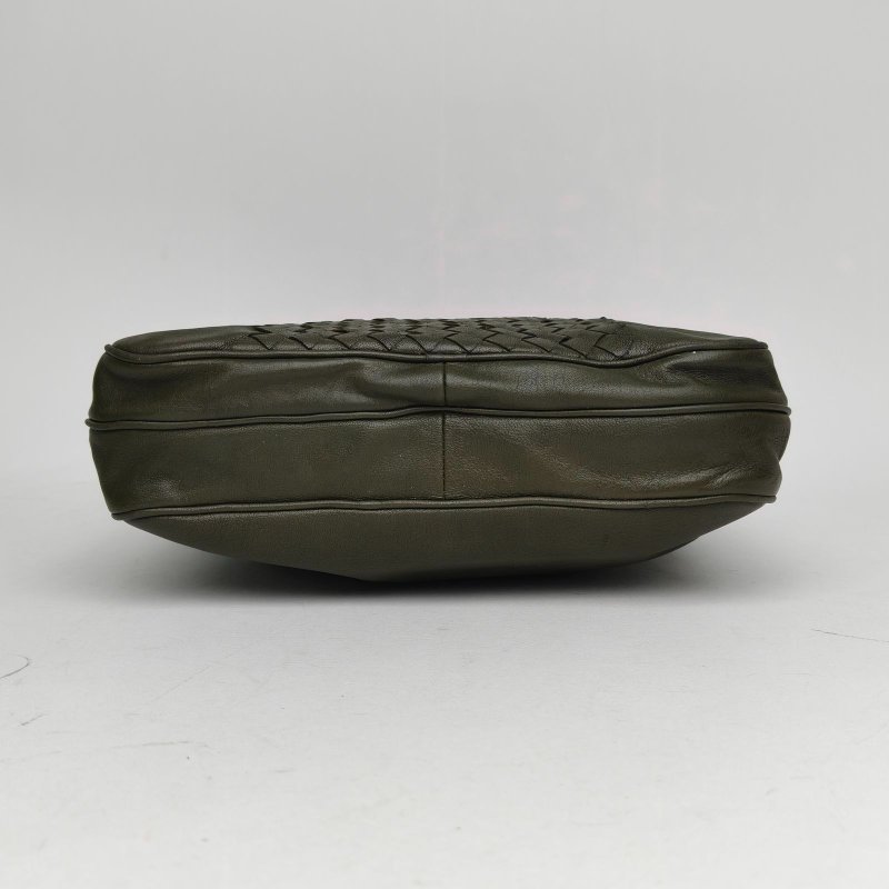 BOTTEGA VENETA 綠色羊皮經典編織斜挎包肩背包-4