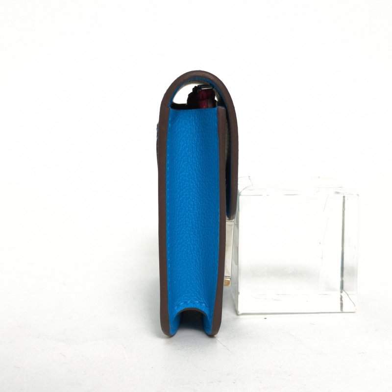 HERMES Constance康康Slim0F弗羅裏達藍拼0D墨西哥玫瑰粉EC皮Y刻銀扣肩背包-1