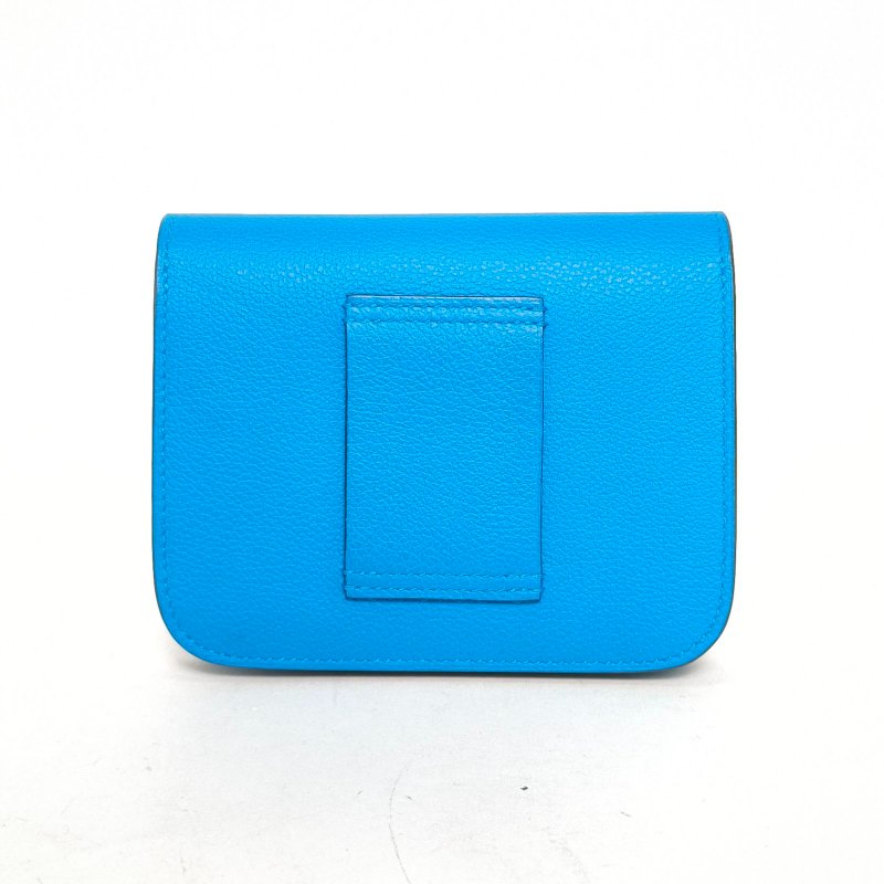 HERMES Constance康康Slim0F弗羅裏達藍拼0D墨西哥玫瑰粉EC皮Y刻銀扣肩背包-2