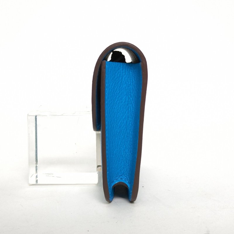 HERMES Constance康康Slim0F弗羅裏達藍拼0D墨西哥玫瑰粉EC皮Y刻銀扣肩背包-3