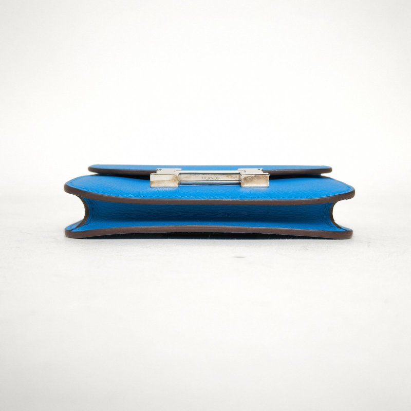 HERMES Constance康康Slim0F弗羅裏達藍拼0D墨西哥玫瑰粉EC皮Y刻銀扣肩背包-4