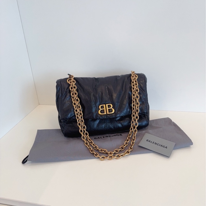 【閒置品🆕】Balenciaga monaco 糯糯黑金鍊條枕頭包 小號單肩包-0