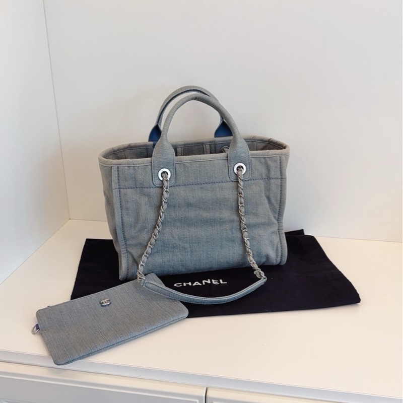 【99新🆕】Chanel 23s新款芯片 做舊丹寧牛仔沙灘包 小號 手提包-1