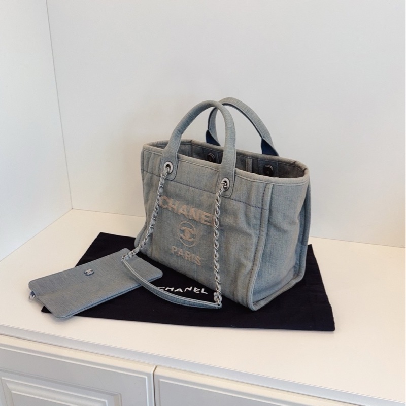 【99新🆕】Chanel 23s新款芯片 做舊丹寧牛仔沙灘包 小號 手提包-3