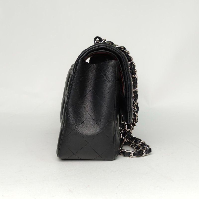 CHANEL CF口蓋包JUMBO30黑色羊皮18開銀扣肩背包-1