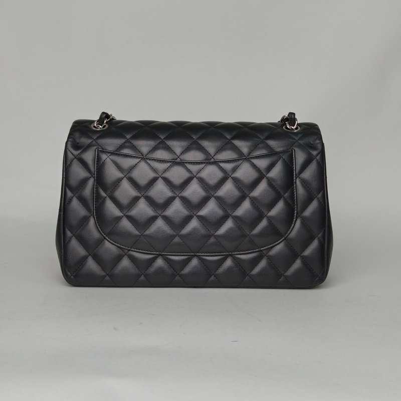 CHANEL CF口蓋包JUMBO30黑色羊皮18開銀扣肩背包-2