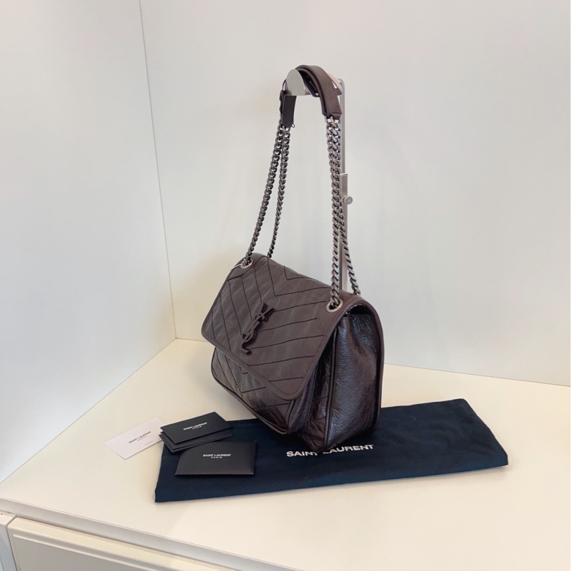 【99新🆕】YSL巧克力棕油蠟皮Niki Bag鏈條郵差包 新款D扣💥中號 單肩包-1