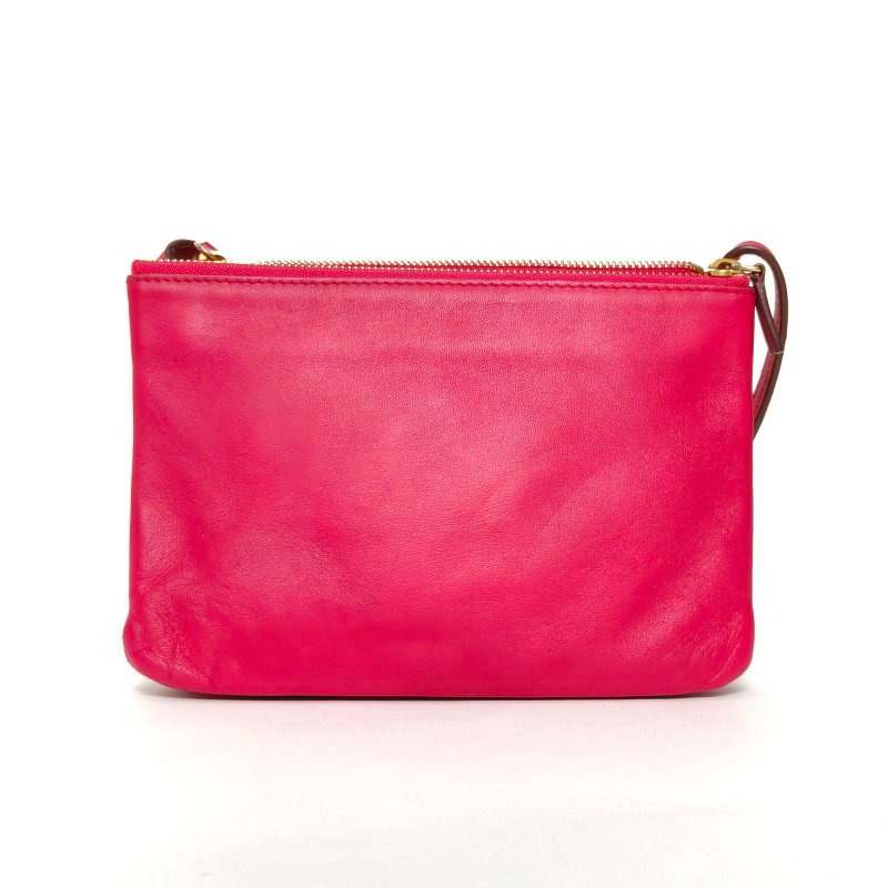 CELINE 玫紅羊皮三層斜挎包肩背包-2