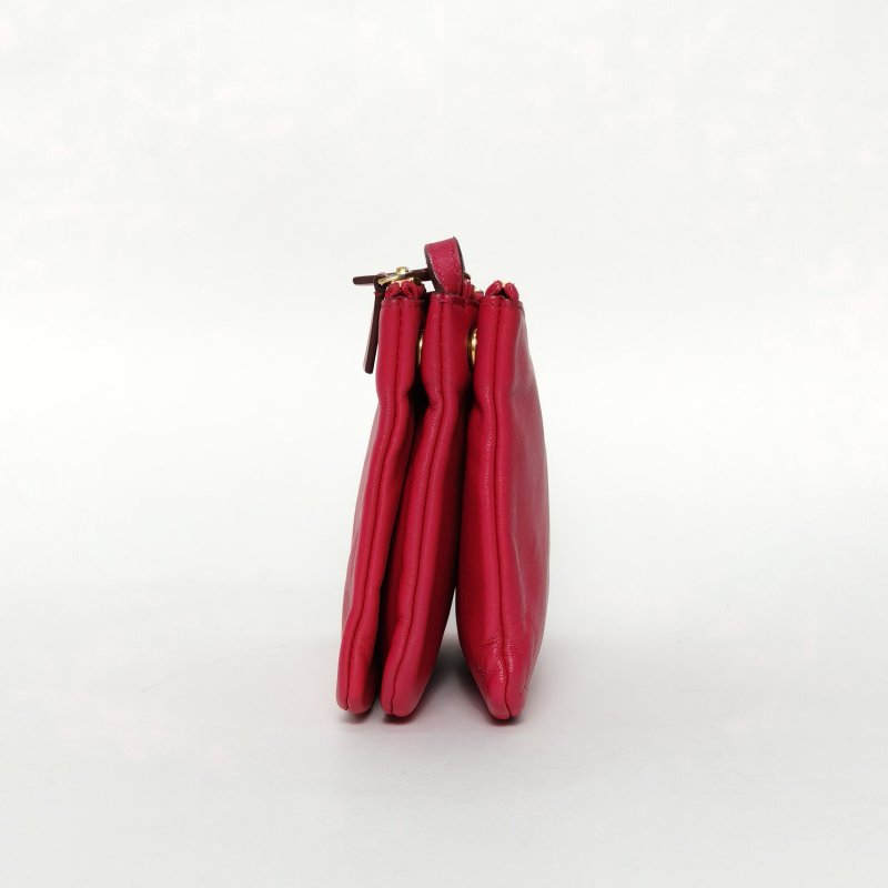 CELINE 玫紅羊皮三層斜挎包肩背包-3