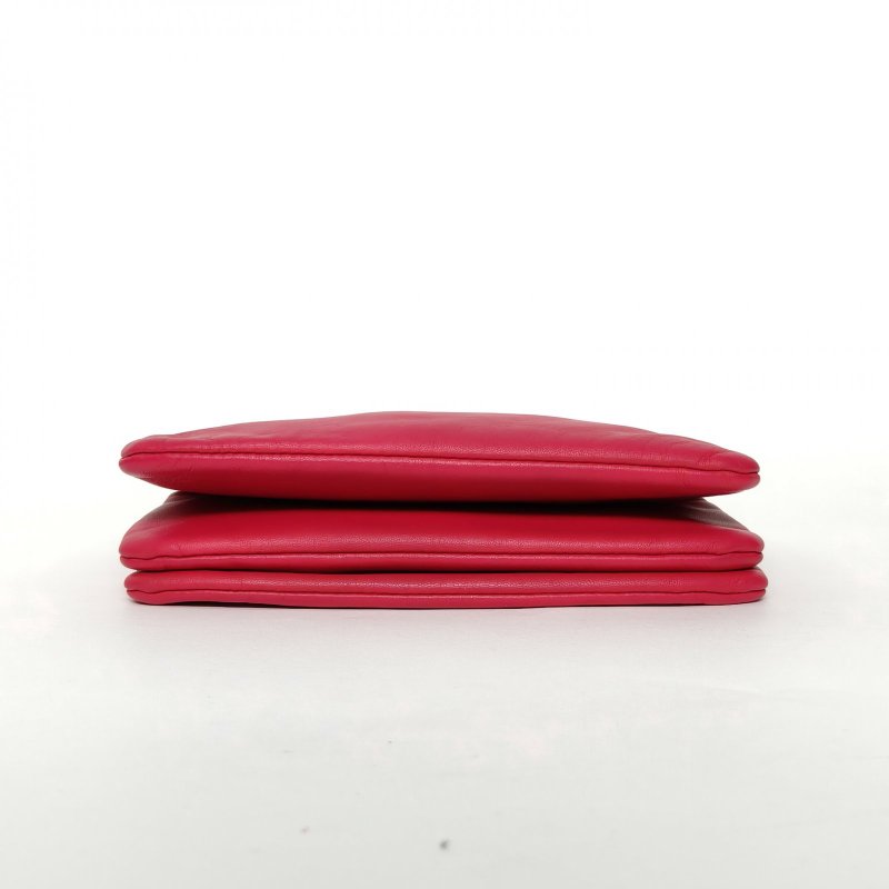 CELINE 玫紅羊皮三層斜挎包肩背包-4