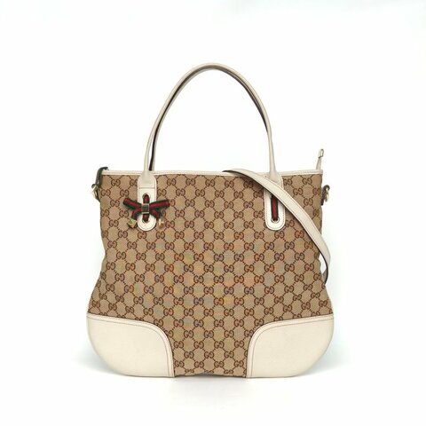 GUCCI 米色帆布金扣GG老花單肩包配可拆卸肩帶肩背包