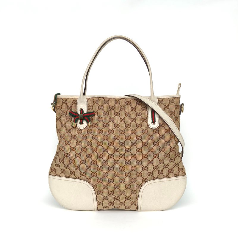 GUCCI 米色帆布金扣GG老花單肩包配可拆卸肩帶肩背包-0