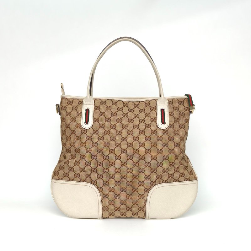 GUCCI 米色帆布金扣GG老花單肩包配可拆卸肩帶肩背包-2