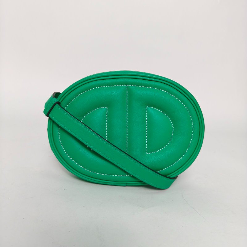 HERMES Roulis豬鼻子intheloop腰包24煙草駝色拼6W薄荷綠Swift皮U刻銀扣肩背包-0