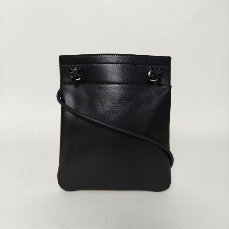 HERMES Aline馬夫包Mini1989黑色羊皮B刻銀扣肩背包-0