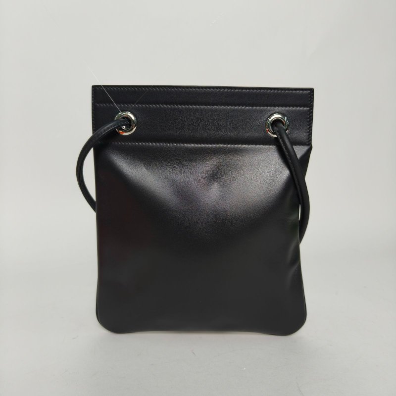 HERMES Aline馬夫包Mini1989黑色羊皮B刻銀扣肩背包-2