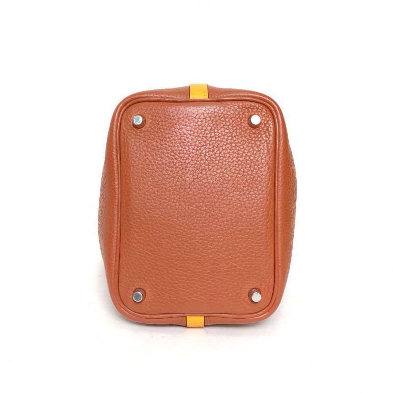 HERMES Picotin18菜籃子6C古銅色拼9V太陽黃TC皮/Swift皮X刻銀扣肩背包-4