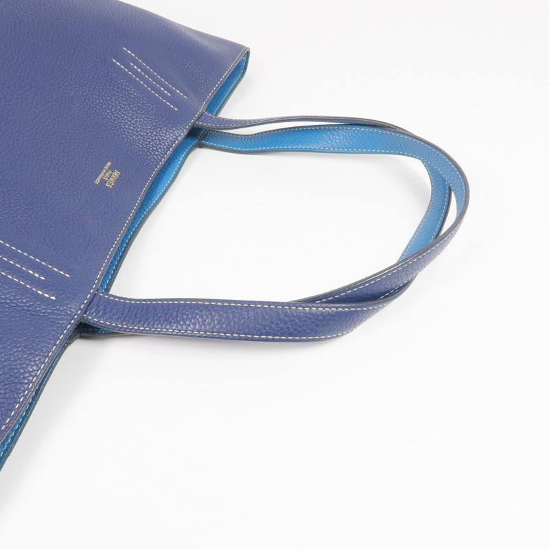 HERMES Clemence皮革Double Sens 35手挽袋Bleu Saphir/Bleu Izmir-4