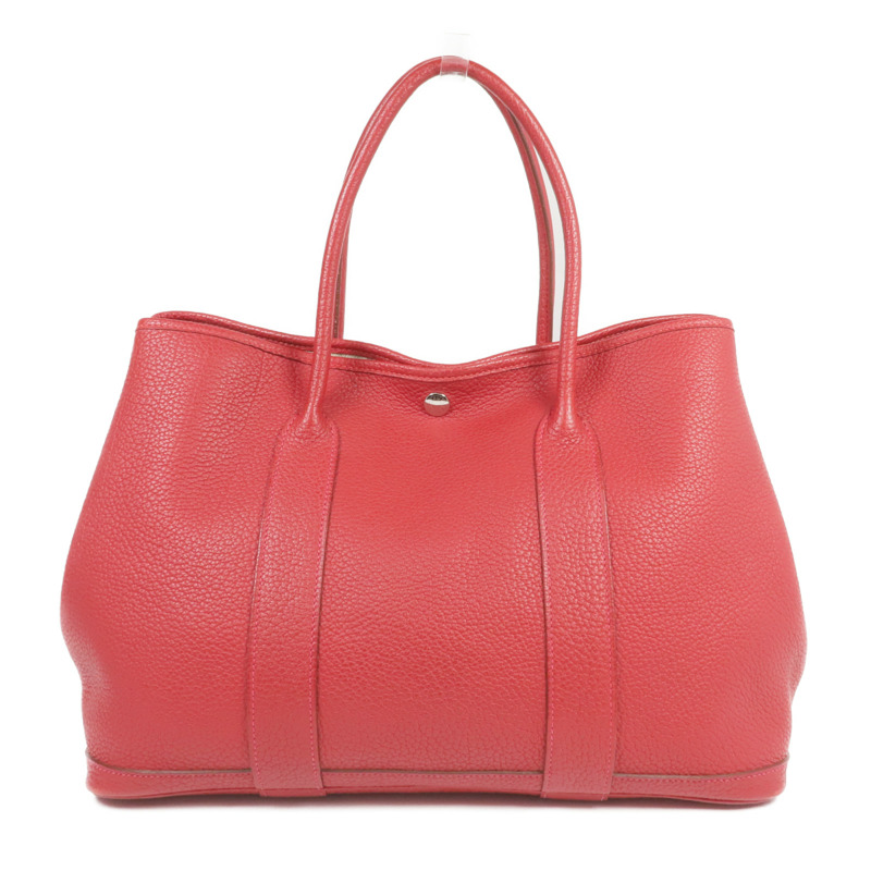 HERMES Negonda皮革Garden Party PM銀扣手挽袋Rouge Casaque-0