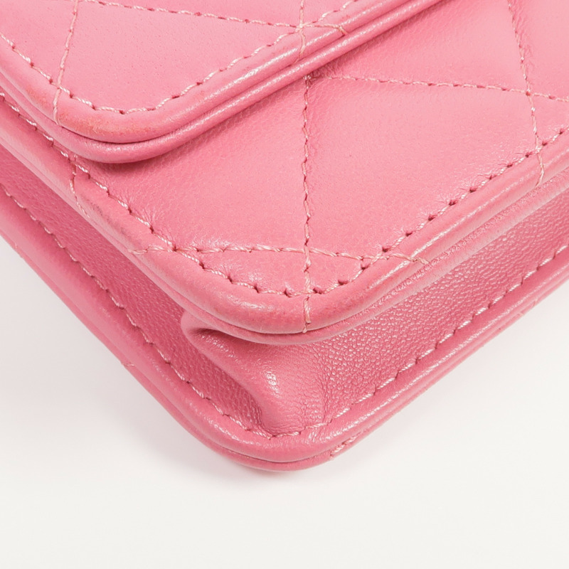 CHANEL 羊皮皮革WOC Wallet On Chain金扣鏈帶肩背袋-6