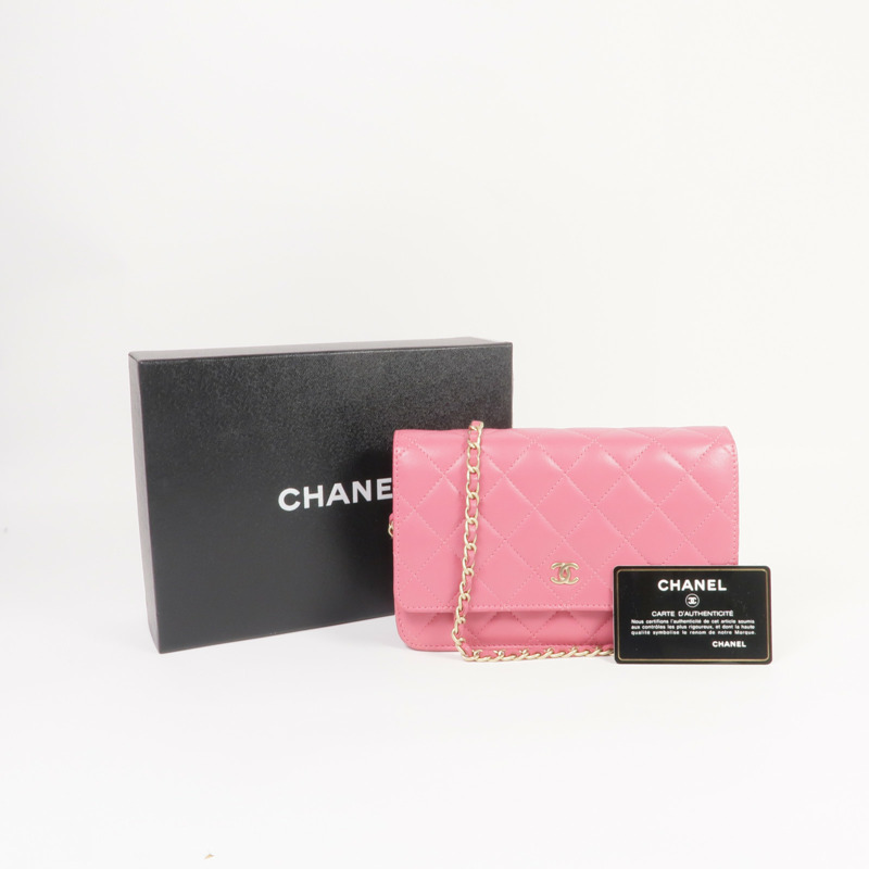 CHANEL 羊皮皮革WOC Wallet On Chain金扣鏈帶肩背袋-14