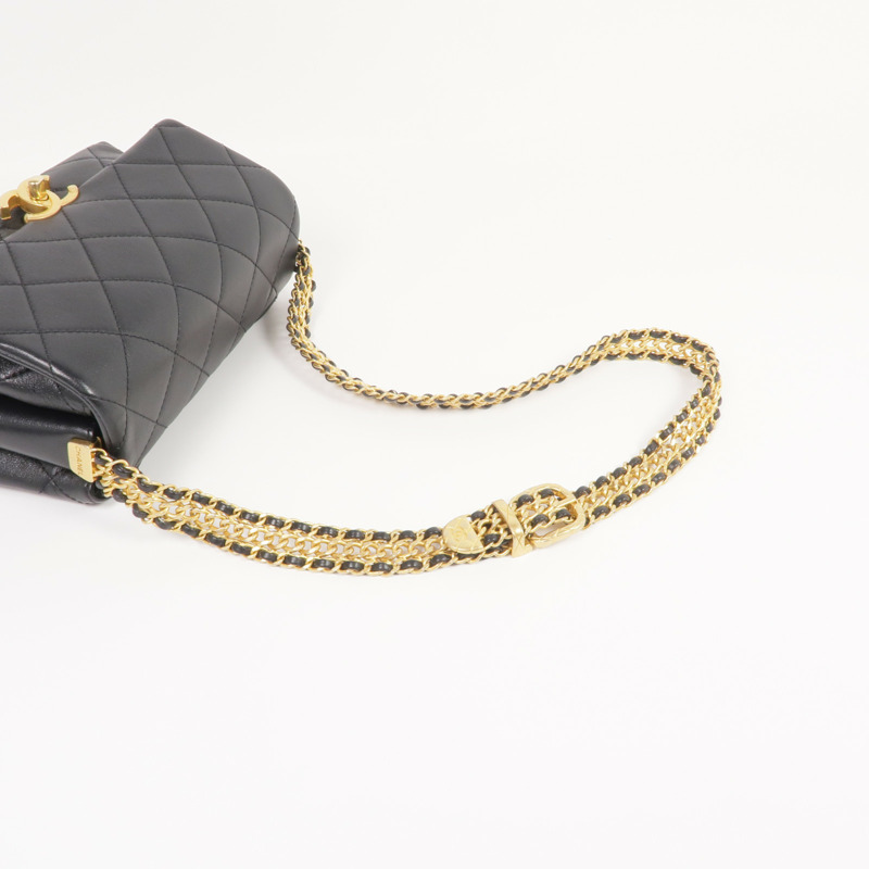 CHANEL 牛皮皮革Chain Shoulder金扣鏈帶肩背袋-4