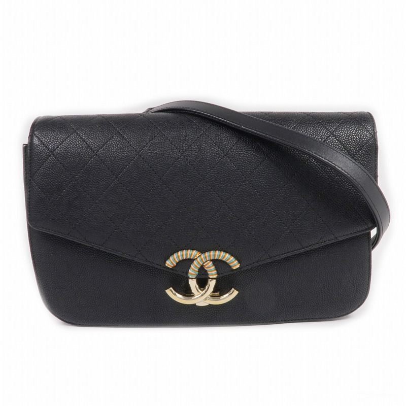 CHANEL 牛皮皮革Chain Shoulder金扣鏈帶肩背袋-0