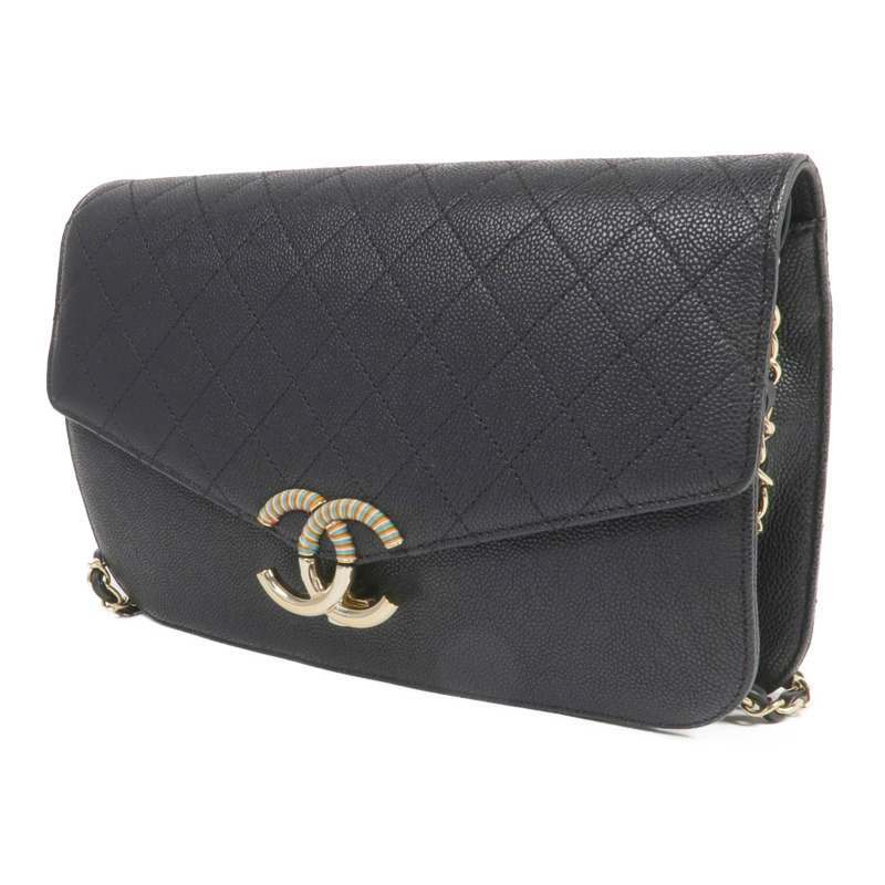 CHANEL 牛皮皮革Chain Shoulder金扣鏈帶肩背袋-2