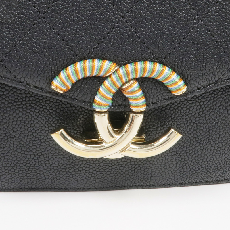 CHANEL 牛皮皮革Chain Shoulder金扣鏈帶肩背袋-9