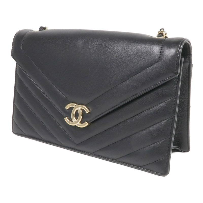 CHANEL 牛皮皮革Chain Shoulder金扣鏈帶肩背袋-2