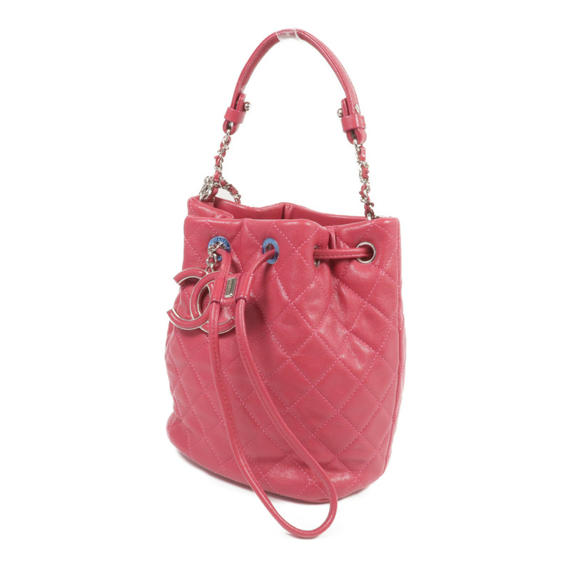 CHANEL 牛皮皮革Bucket Bag銀扣手挽肩背兩用袋-2