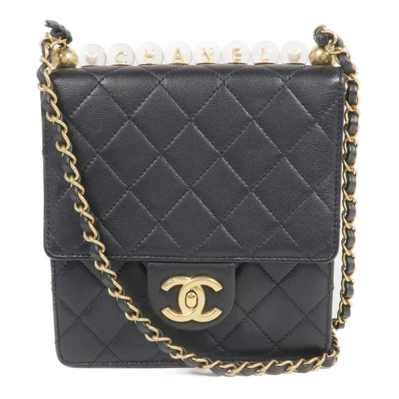 CHANEL 牛皮皮革Chain Shoulder金扣鏈帶肩背袋-0