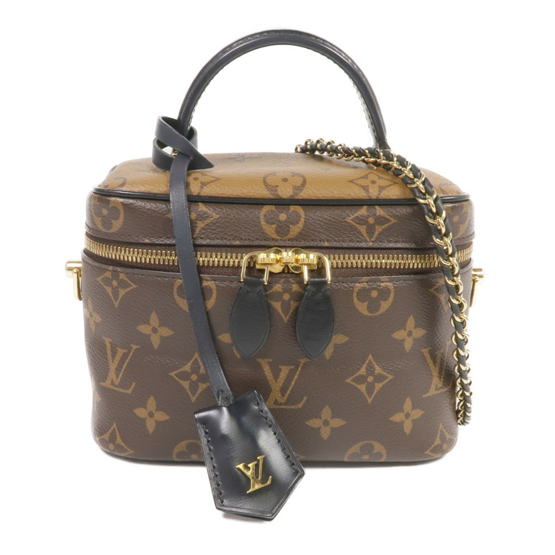 LOUIS VUITTON Monogram/Monogram Reverse Vanity PM金扣手挽肩背兩用袋棕色-0