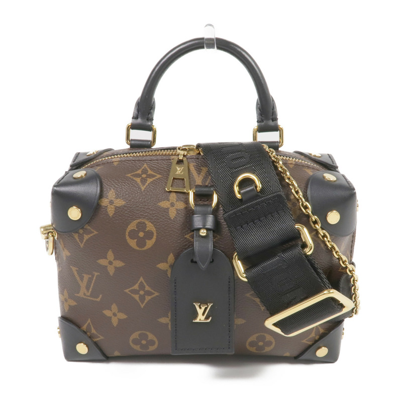 LOUIS VUITTON Monogram Petite Malle Souple金扣手挽肩背兩用袋棕色-0