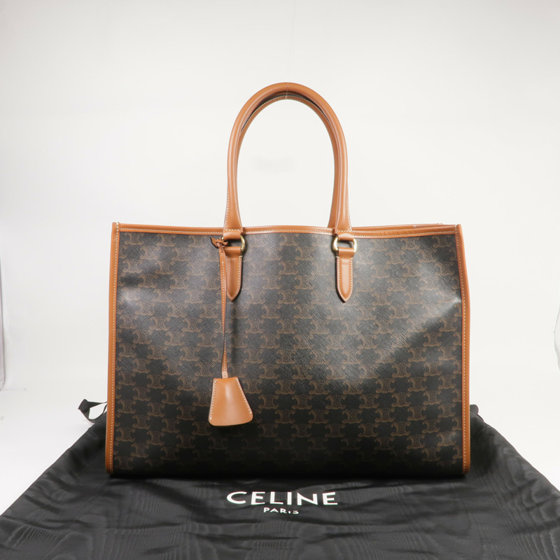 CELINE 塗層帆布Horizontal Cabas Triomphe金扣肩背袋/手挽袋-7