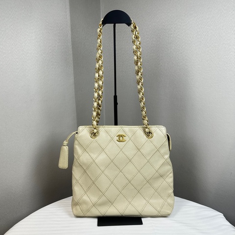 香奈兒/Chanel 菱格紋魚子醬皮單肩托特包 18x7.5x24.5cm