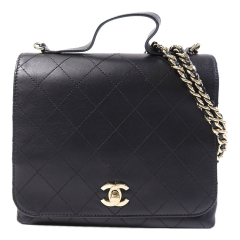 CHANEL 牛皮皮革Chain Shoulder Bag金扣鏈帶手挽肩背兩用袋
