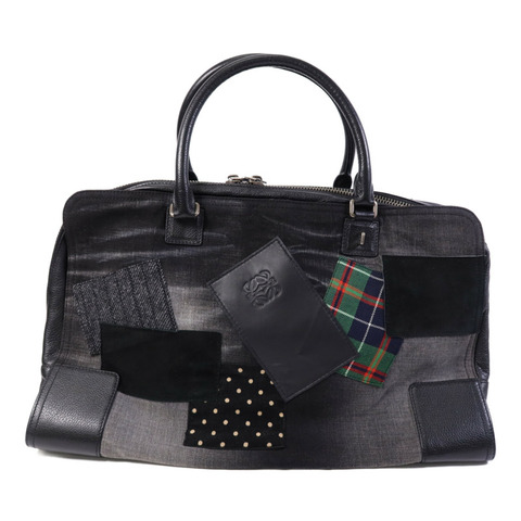 LOEWE 帆布Tote Bag銀扣肩背袋