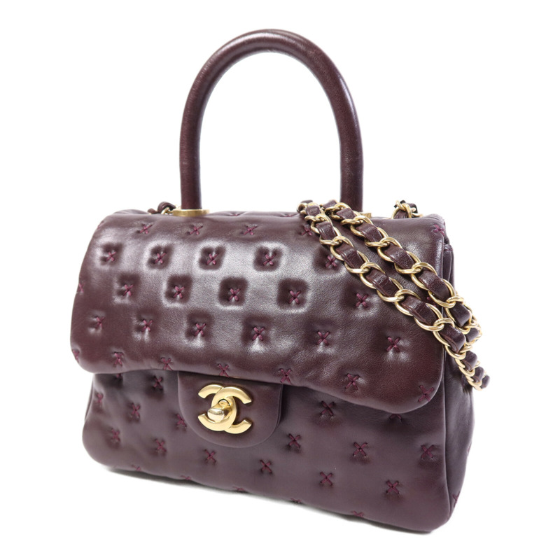 CHANEL 羊皮皮革CoCo Handle金扣鏈帶手挽肩背兩用袋-1