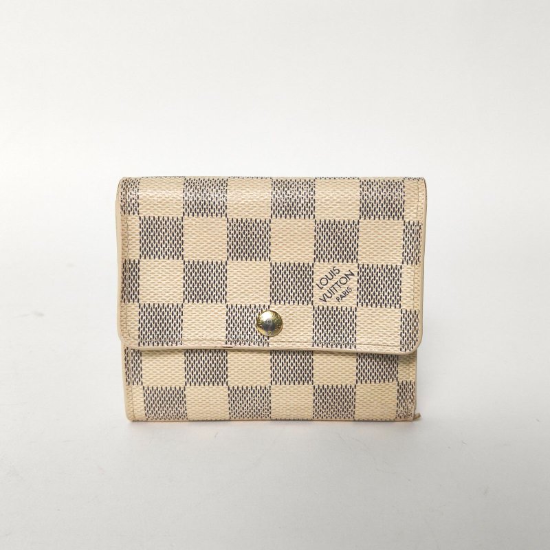 LOUIS VUITTON 白色棋盤格PVC2015短款錢包肩背包-0