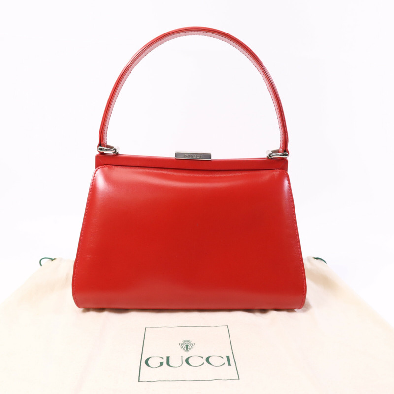 GUCCI 牛皮皮革Vintage Hand Bag銀扣手挽袋-9