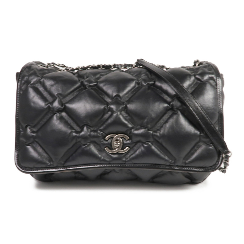 CHANEL 牛皮皮革Chain Shoulder銀扣鏈帶肩背袋-0