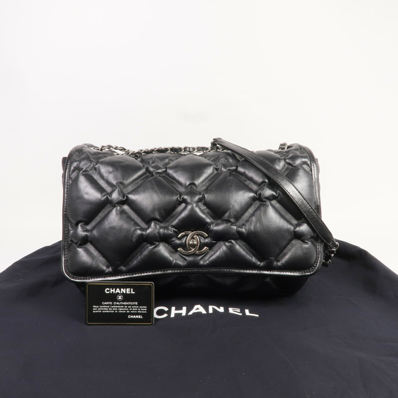 CHANEL 牛皮皮革Chain Shoulder銀扣鏈帶肩背袋-9
